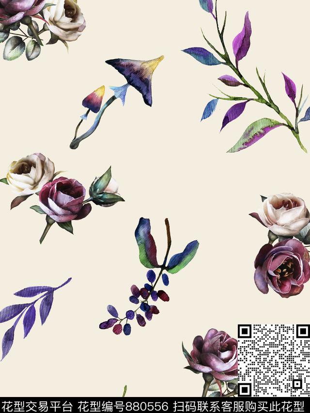 水彩雏菊菊花数码印花华亿平台下载（图片编号: 880556） - 瓦栏（Walan）