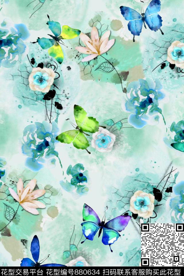 抽象肌理水彩数码印花华亿平台下载（图片编号: 880634） - 瓦栏（Walan）