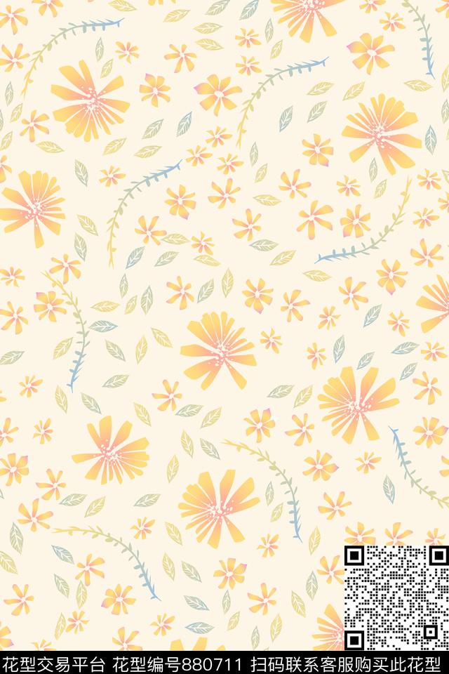 淡雅花卉碎花数码印花华亿平台下载（图片编号: 880711） - 瓦栏（Walan）