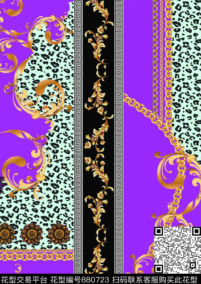 民族风回形格豹纹数码印花华亿平台下载（图片编号: 880723） - 瓦栏（Walan）