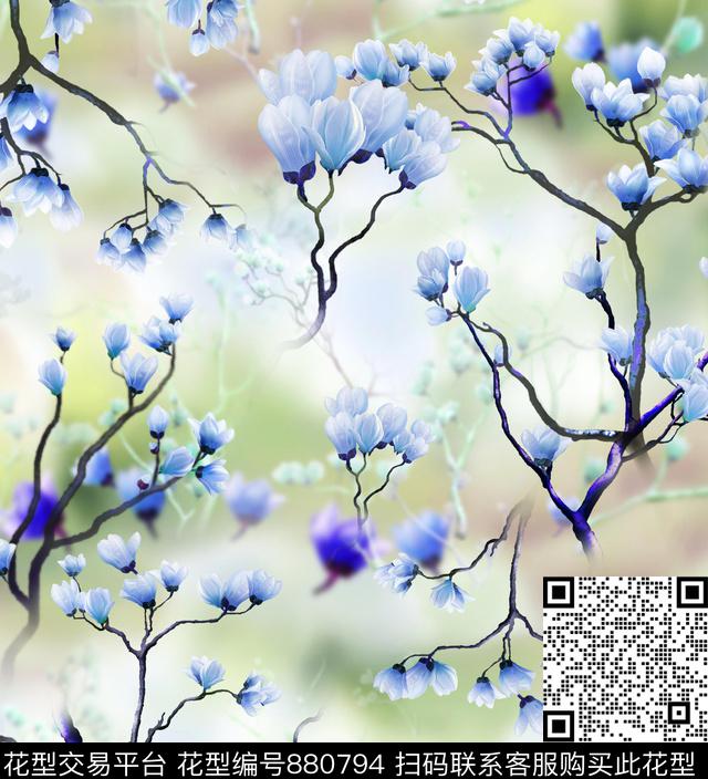 花卉玉兰花小清新数码印花华亿平台下载（图片编号: 880794） - 瓦栏（Walan）