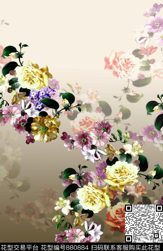 花卉女装定位花数码印花华亿平台下载（图片编号: 880884） - 瓦栏（Walan）