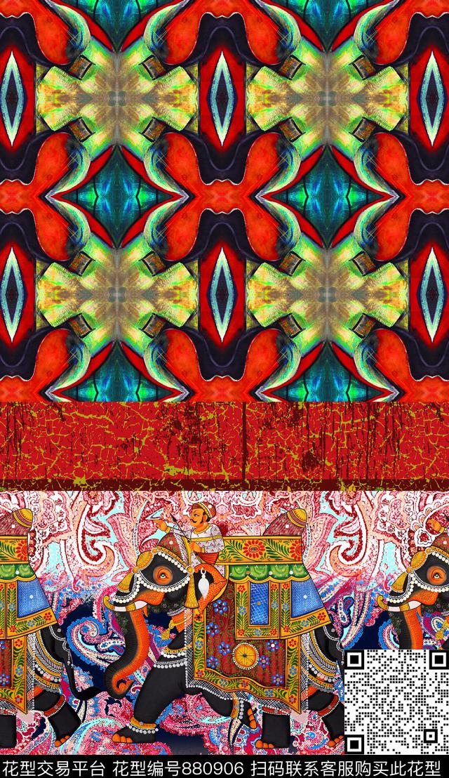 花纹几何民族数码印花华亿平台下载（图片编号: 880906） - 瓦栏（Walan）