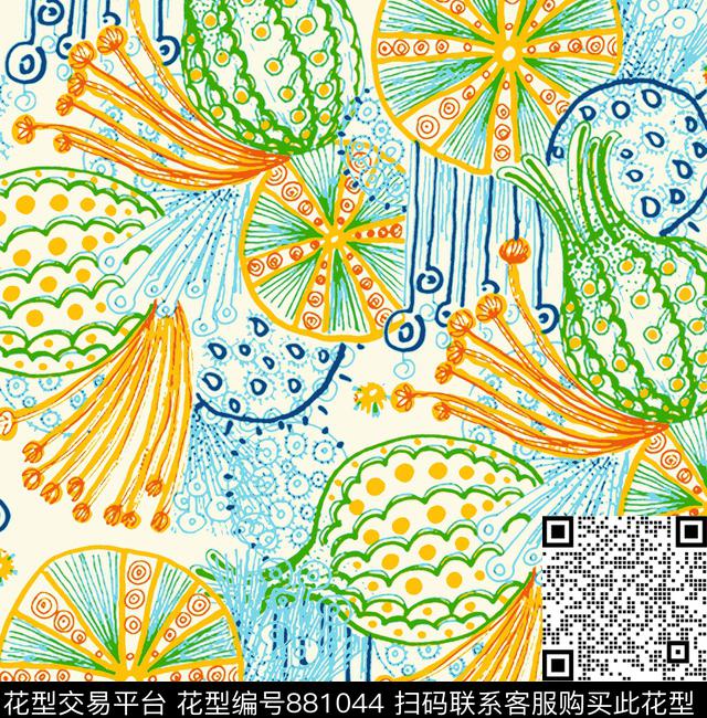 色块天堂鸟花抽象传统印花华亿平台下载（图片编号: 881044） - 瓦栏（Walan）