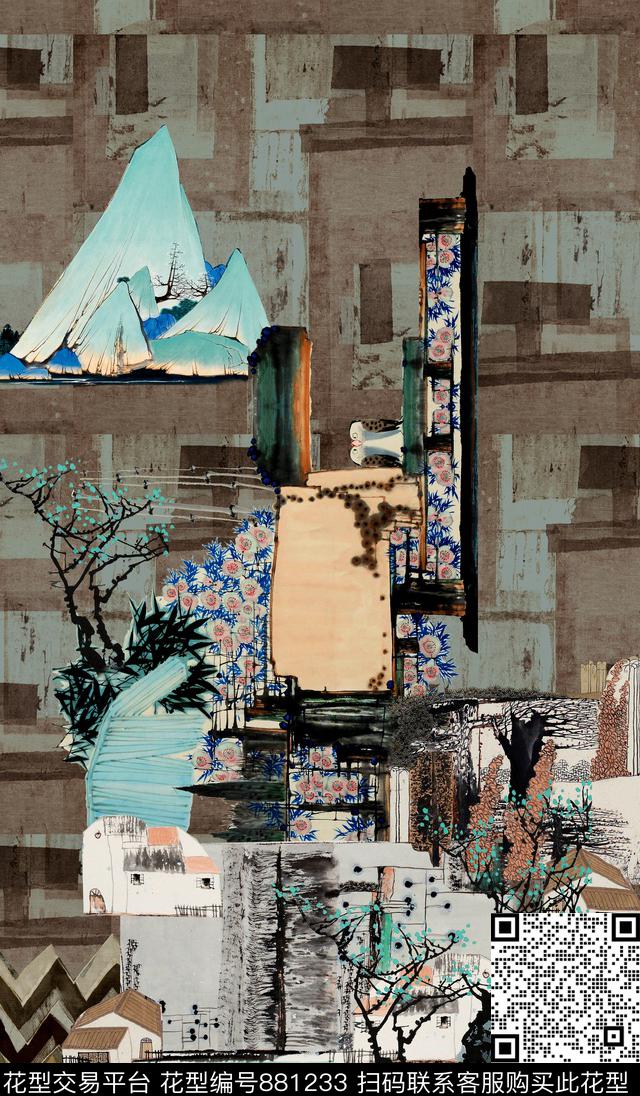 民族风中国风风景数码印花华亿平台下载（图片编号: 881233） - 瓦栏（Walan）