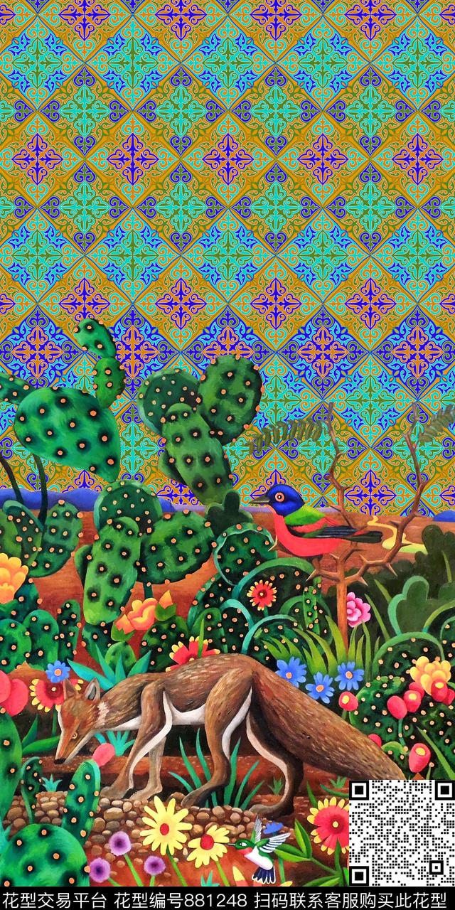 民族风几何狐狸数码印花华亿平台下载（图片编号: 881248） - 瓦栏（Walan）