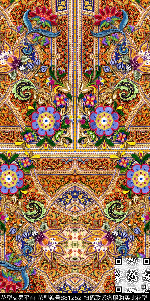 民族风欧式花纹绣花数码印花华亿平台下载（图片编号: 881252） - 瓦栏（Walan）