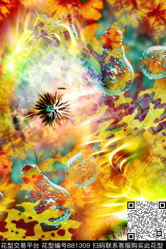 抽象几何炫彩数码印花华亿平台下载（图片编号: 881309） - 瓦栏（Walan）