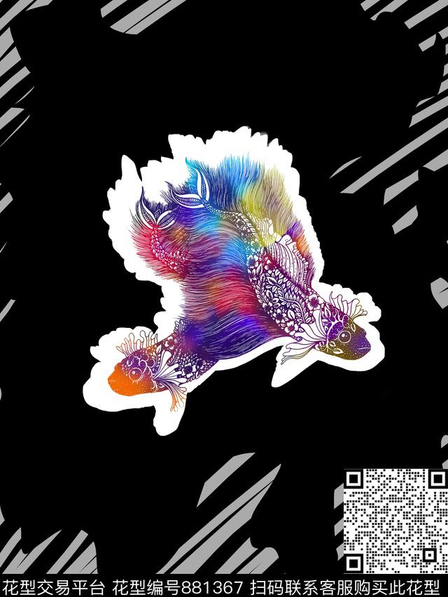 鱼抽象混合拼接数码印花华亿平台下载（图片编号: 881367） - 瓦栏（Walan）