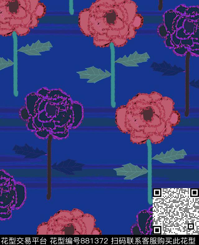 色块抽象花朵传统印花华亿平台下载（图片编号: 881372） - 瓦栏（Walan）