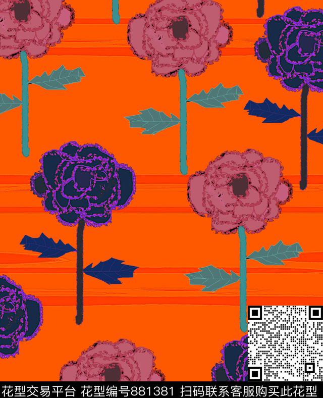 色块抽象花朵传统印花华亿平台下载（图片编号: 881381） - 瓦栏（Walan）