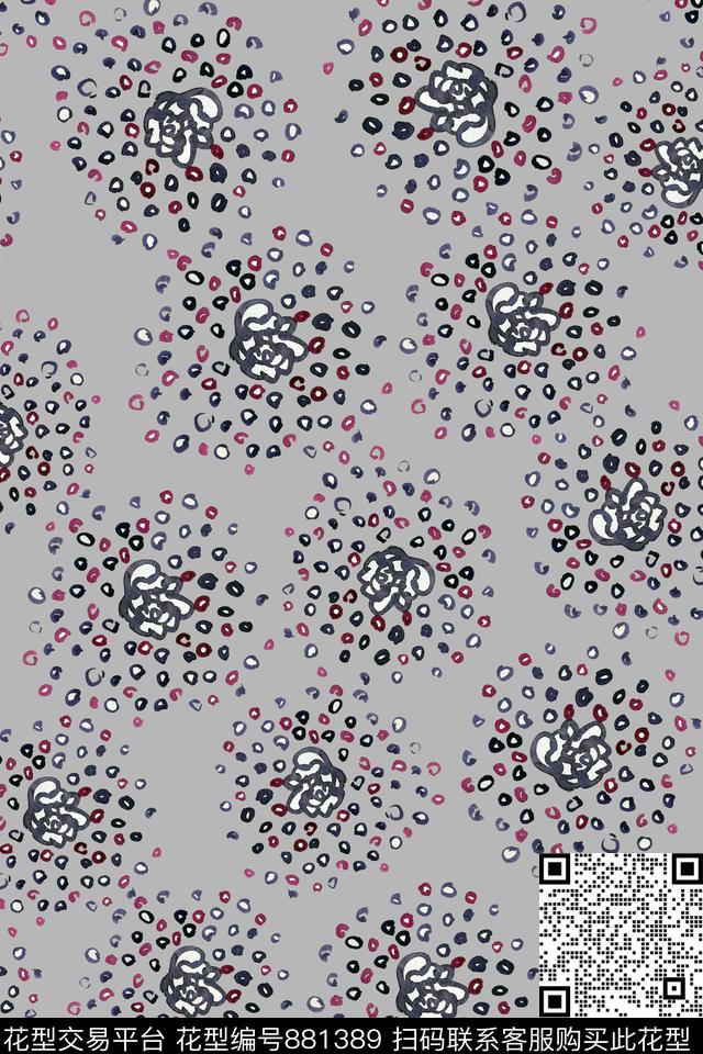 手绘花卉休闲点传统印花华亿平台下载（图片编号: 881389） - 瓦栏（Walan）