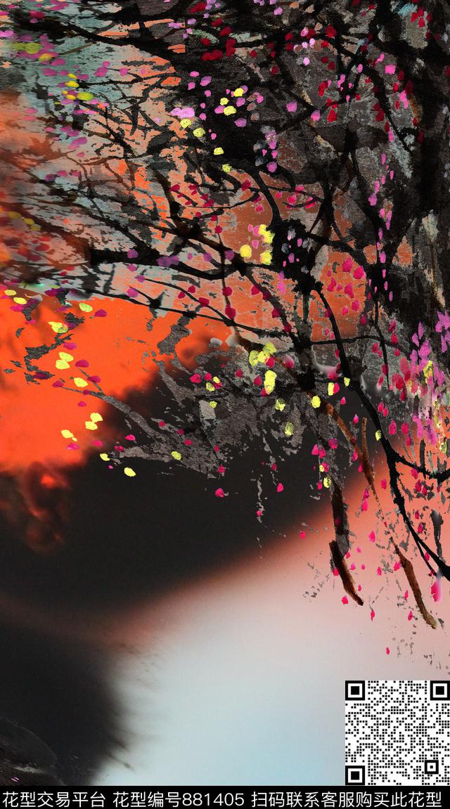 水墨底纹意境原创数码印花华亿平台下载（图片编号: 881405） - 瓦栏（Walan）