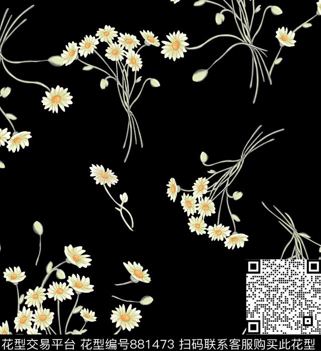菊花小碎花花卉传统印花华亿平台下载（图片编号: 881473） - 瓦栏（Walan）