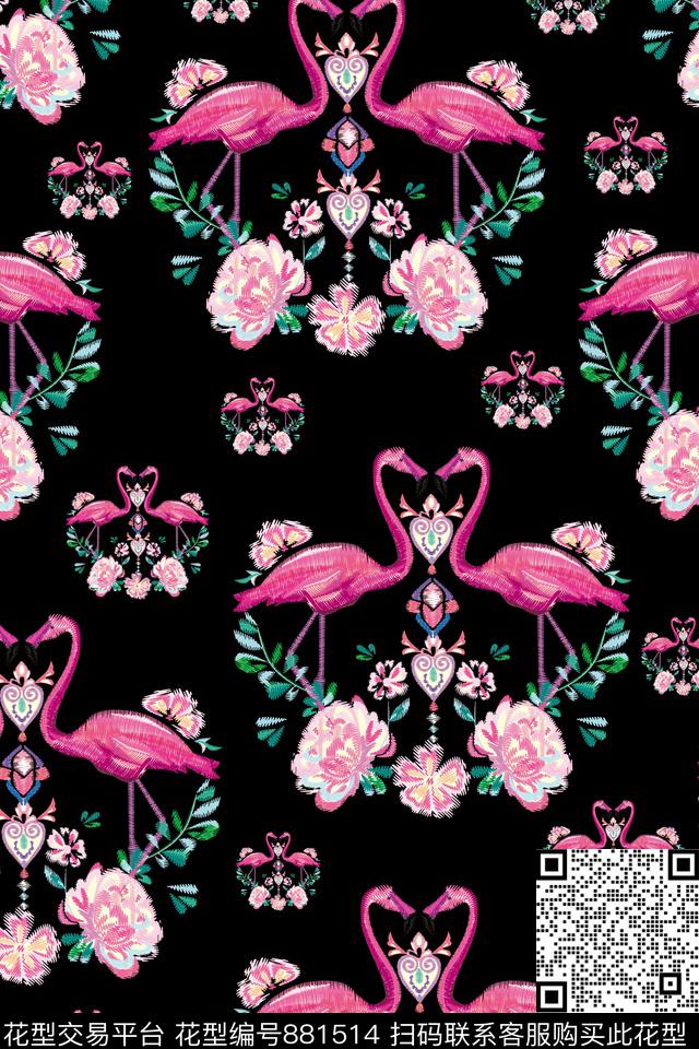 牡丹花卉花鸟数码印花华亿平台下载（图片编号: 881514） - 瓦栏（Walan）