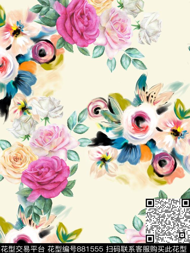 水彩玉兰花牡丹数码印花华亿平台下载（图片编号: 881555） - 瓦栏（Walan）