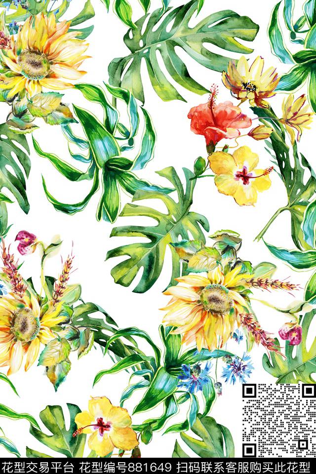 热带风情棕榈叶龟背竹数码印花华亿平台下载（图片编号: 881649） - 瓦栏（Walan）