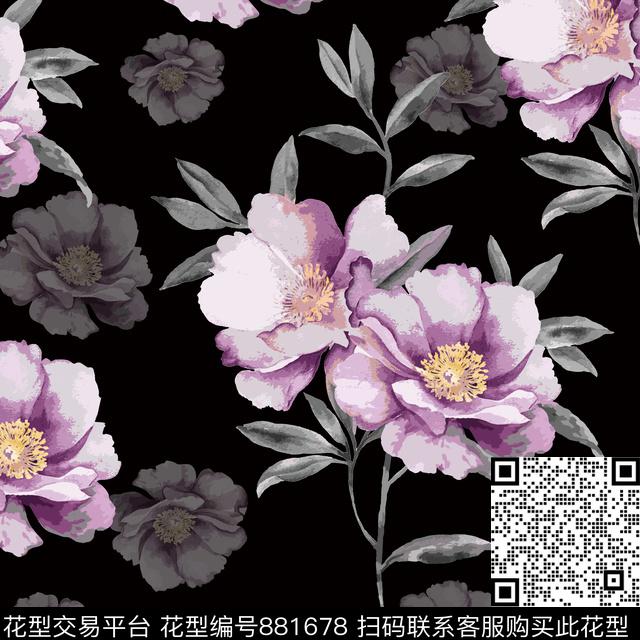 花卉乱花大花传统印花华亿平台下载（图片编号: 881678） - 瓦栏（Walan）