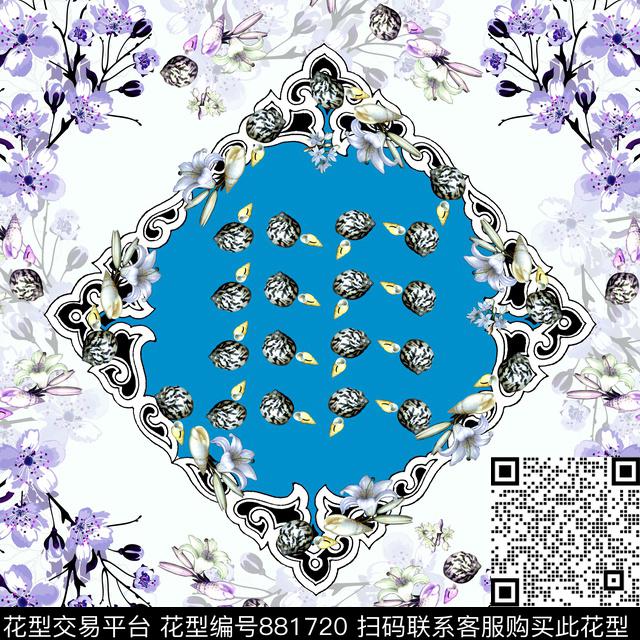 方巾90方巾休闲风数码印花华亿平台下载（图片编号: 881720） - 瓦栏（Walan）