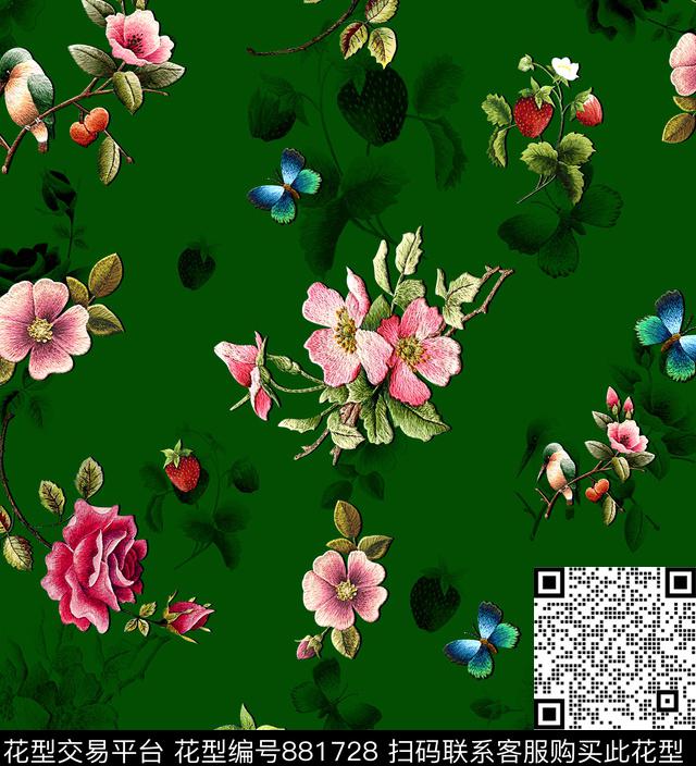 刺绣中国风花卉数码印花华亿平台下载（图片编号: 881728） - 瓦栏（Walan）