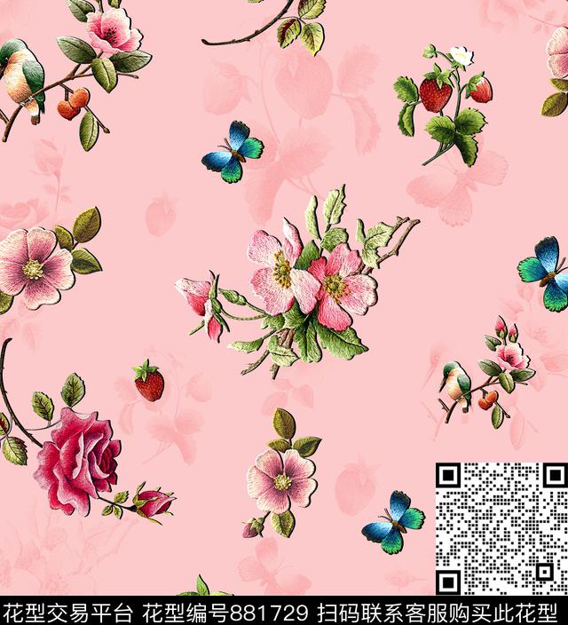 刺绣中国风花卉数码印花华亿平台下载（图片编号: 881729） - 瓦栏（Walan）