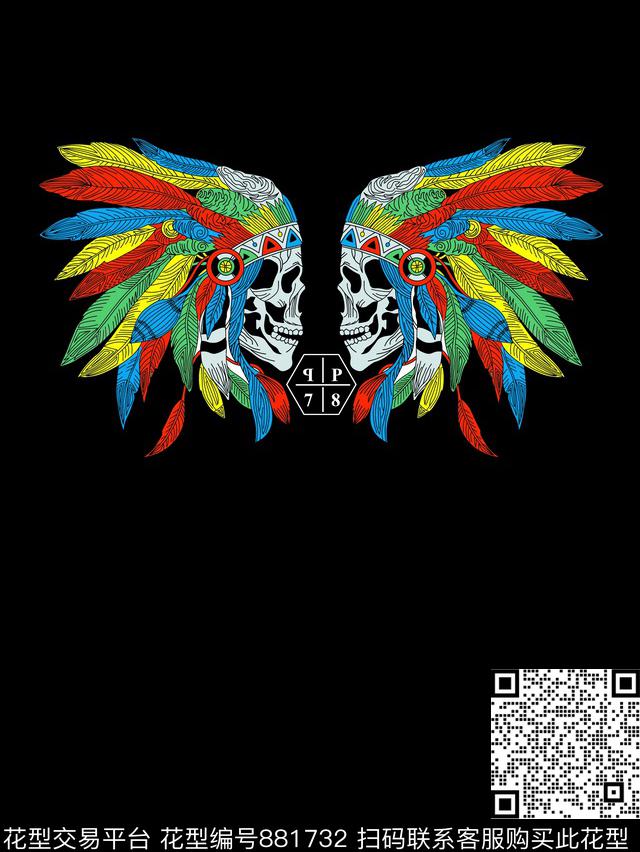 骷髅头时尚欧式数码印花华亿平台下载（图片编号: 881732） - 瓦栏（Walan）