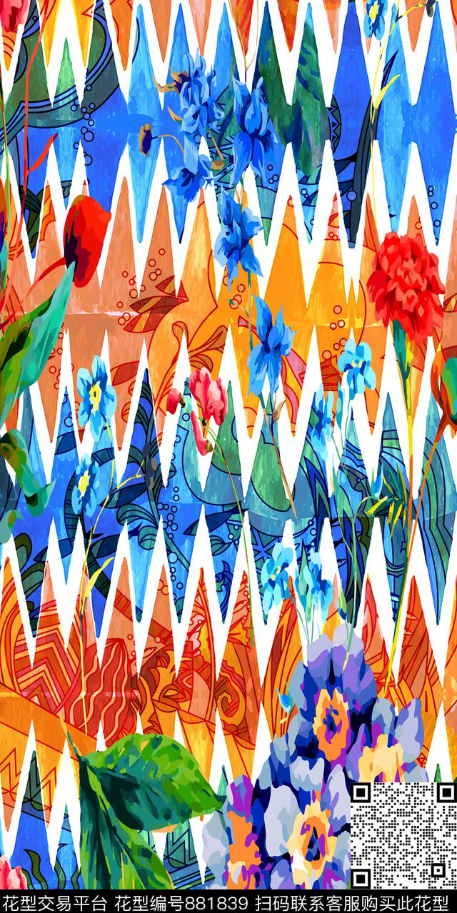 不规则几何几何花纹数码印花华亿平台下载（图片编号: 881839） - 瓦栏（Walan）