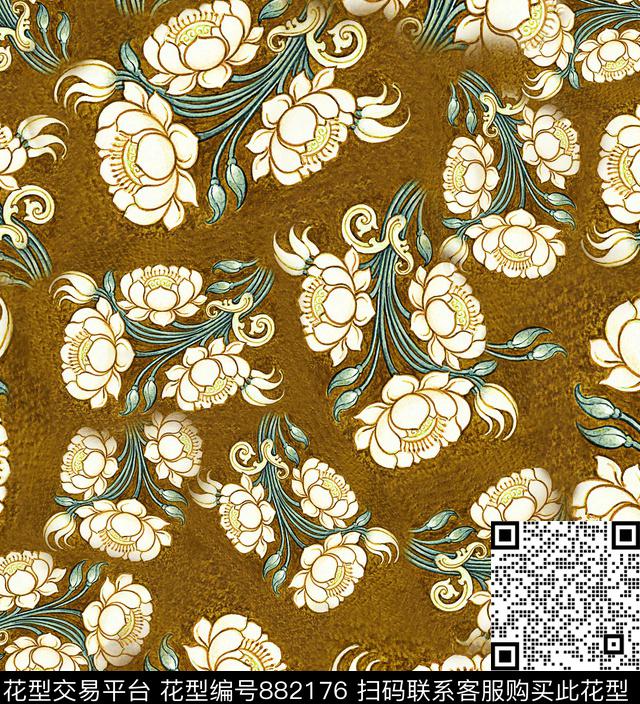 大花油画花卉数码印花华亿平台下载（图片编号: 882176） - 瓦栏（Walan）