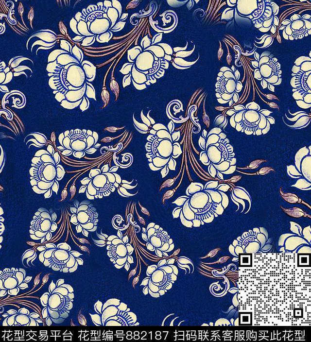 大花油画花卉数码印花华亿平台下载（图片编号: 882187） - 瓦栏（Walan）