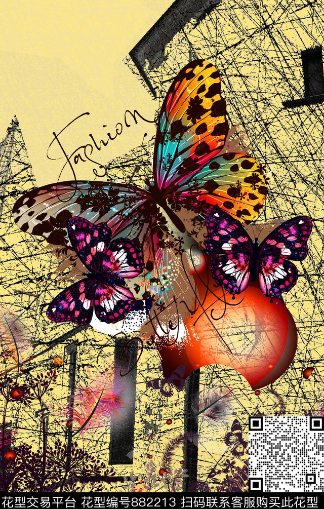 香云纱欧美蝴蝶数码印花华亿平台下载（图片编号: 882213） - 瓦栏（Walan）