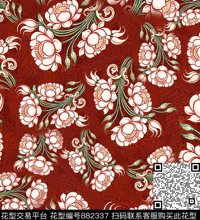 大花油画花卉数码印花华亿平台下载（图片编号: 882337） - 瓦栏（Walan）