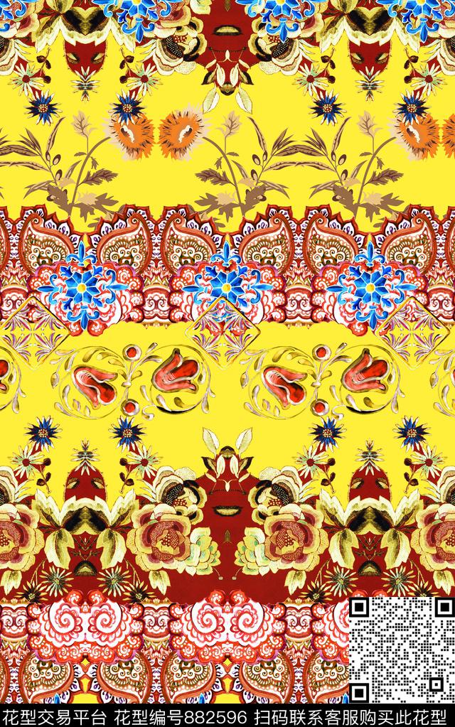 波西米亚民族风部落数码印花华亿平台下载（图片编号: 882596） - 瓦栏（Walan）