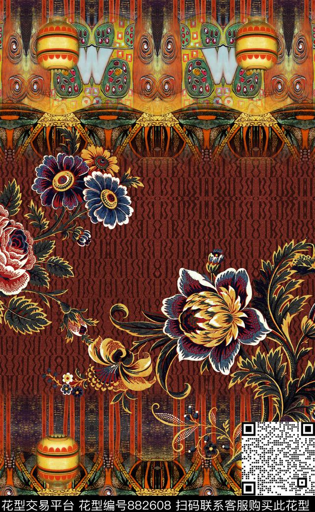 波西米亚民族风部落数码印花华亿平台下载（图片编号: 882608） - 瓦栏（Walan）