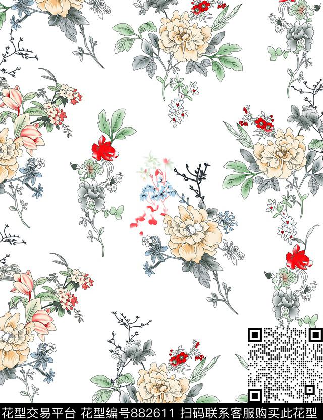 国画中国风民族风传统印花华亿平台下载（图片编号: 882611） - 瓦栏（Walan）