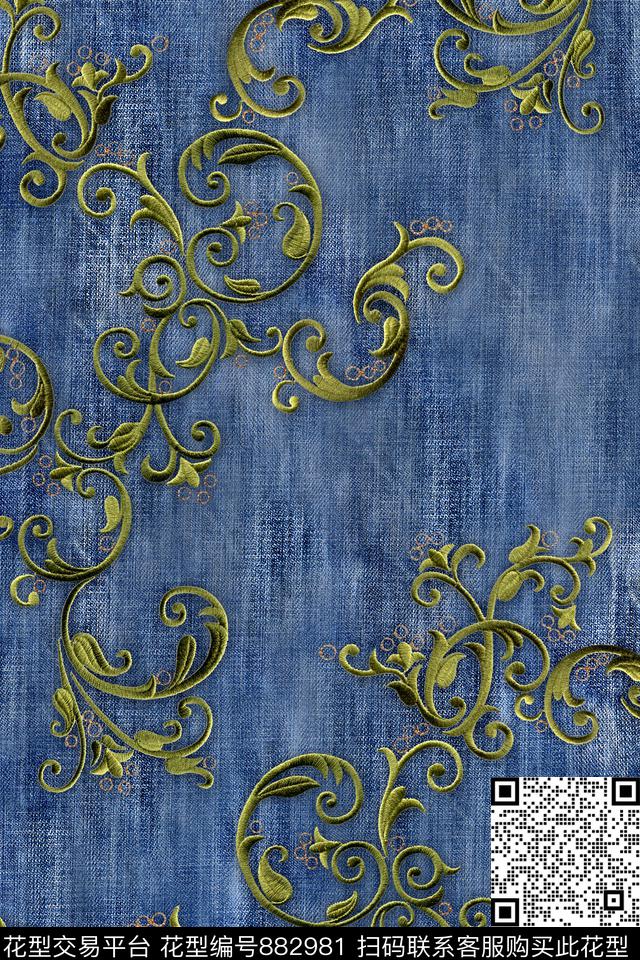 民族风牛仔布肌理数码印花华亿平台下载（图片编号: 882981） - 瓦栏（Walan）