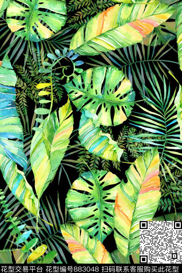 棕榈叶热带叶子数码印花华亿平台下载（图片编号: 883048） - 瓦栏（Walan）