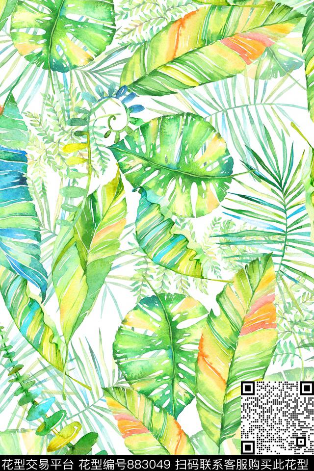 棕榈叶热带叶子数码印花华亿平台下载（图片编号: 883049） - 瓦栏（Walan）