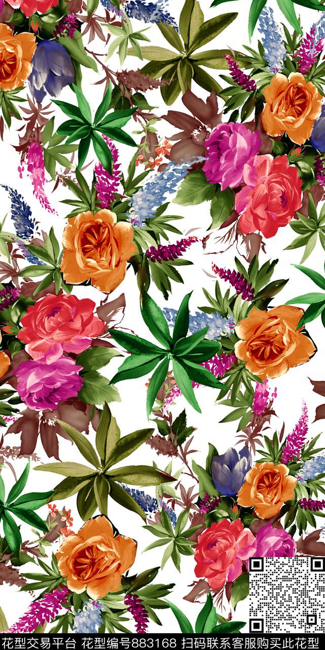 花朵热带植物手绘数码印花华亿平台下载（图片编号: 883168） - 瓦栏（Walan）