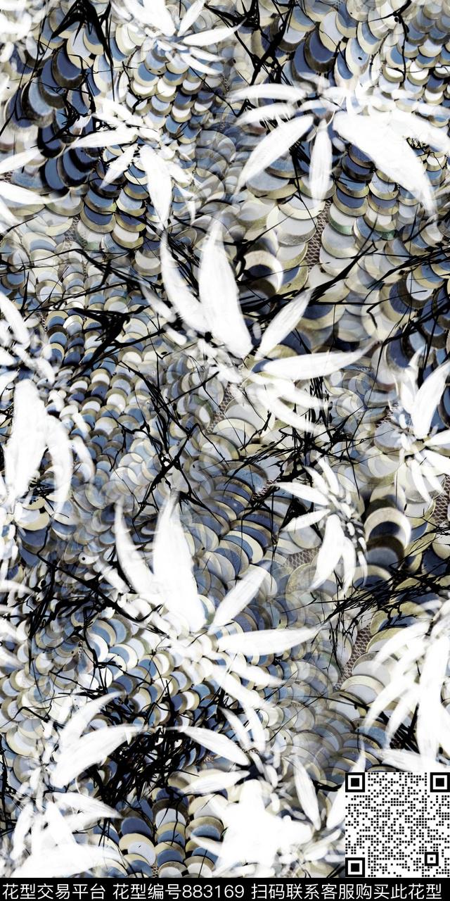 数码树叶抽象数码印花华亿平台下载（图片编号: 883169） - 瓦栏（Walan）