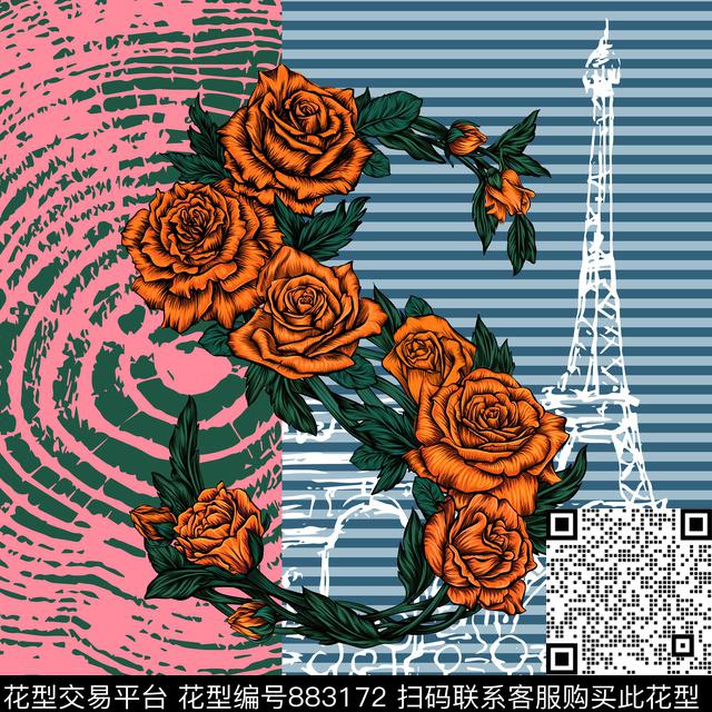 几何花卉大牌数码印花华亿平台下载（图片编号: 883172） - 瓦栏（Walan）