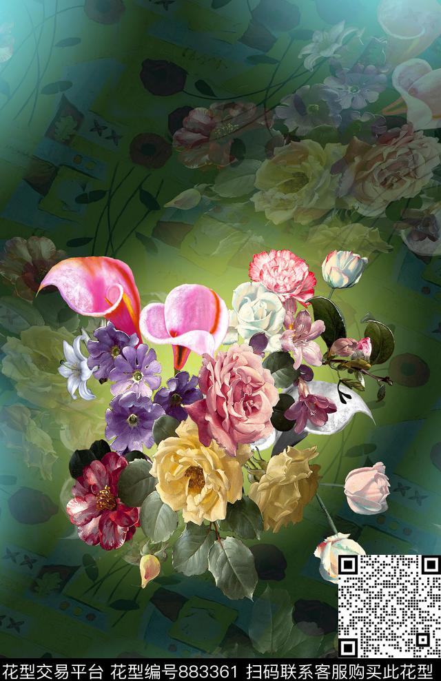 花卉定位花女装数码印花华亿平台下载（图片编号: 883361） - 瓦栏（Walan）