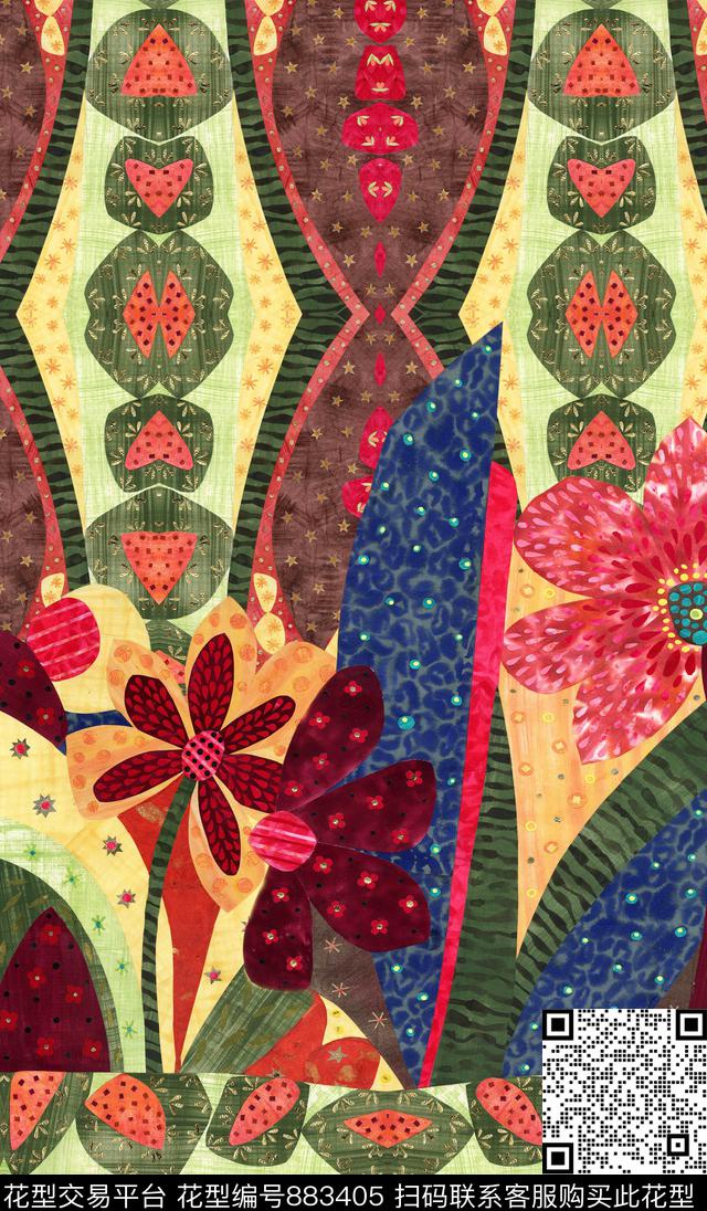 花朵花卉民族风数码印花华亿平台下载（图片编号: 883405） - 瓦栏（Walan）