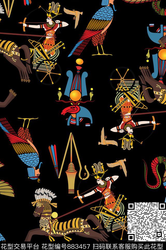 图腾神话民族风数码印花华亿平台下载（图片编号: 883457） - 瓦栏（Walan）
