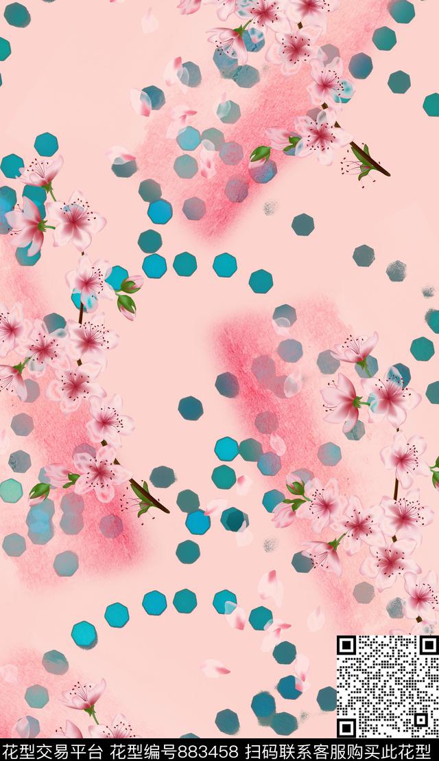 定位手绘桃花数码印花华亿平台下载（图片编号: 883458） - 瓦栏（Walan）