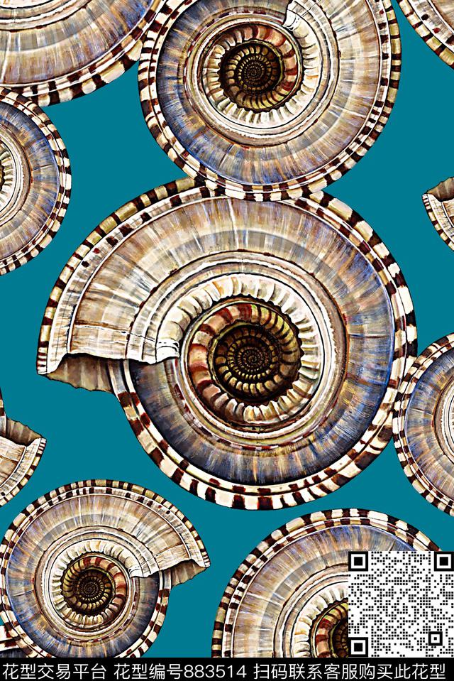 海螺抽象贝壳数码印花华亿平台下载（图片编号: 883514） - 瓦栏（Walan）