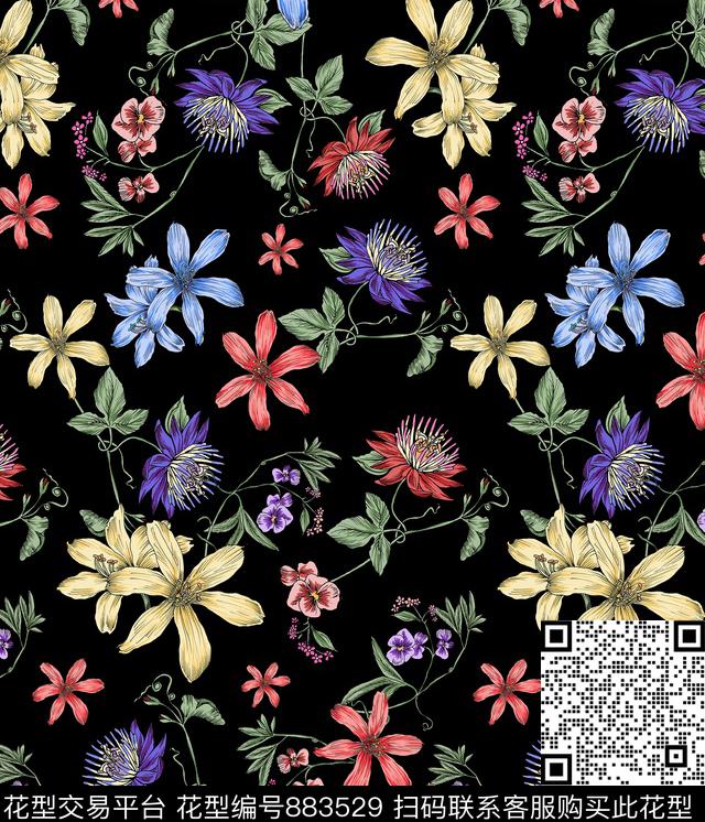 花卉花朵趣味传统印花华亿平台下载（图片编号: 883529） - 瓦栏（Walan）