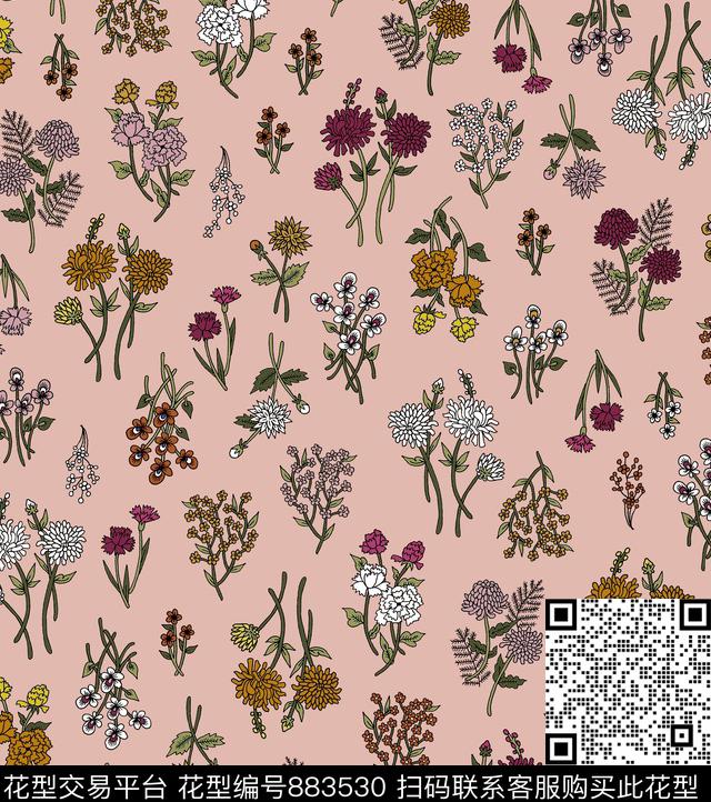 花卉花朵趣味传统印花华亿平台下载（图片编号: 883530） - 瓦栏（Walan）