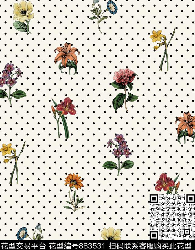 花卉花朵趣味数码印花华亿平台下载（图片编号: 883531） - 瓦栏（Walan）