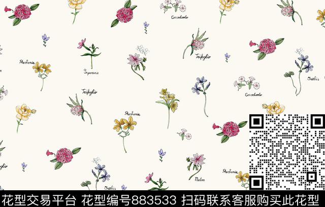 花卉花朵趣味传统印花华亿平台下载（图片编号: 883533） - 瓦栏（Walan）