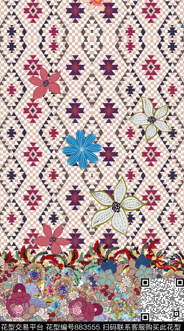 民族风花纹古典花民族图案数码印花华亿平台下载（图片编号: 883555） - 瓦栏（Walan）